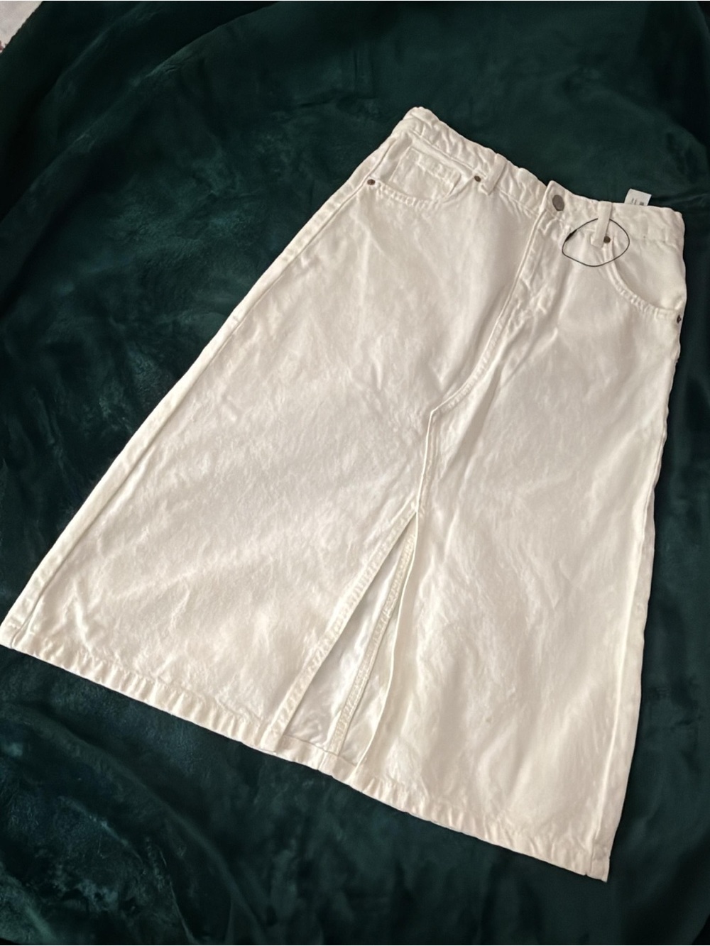 Zara white Midi Denim Skirt with Front Slit